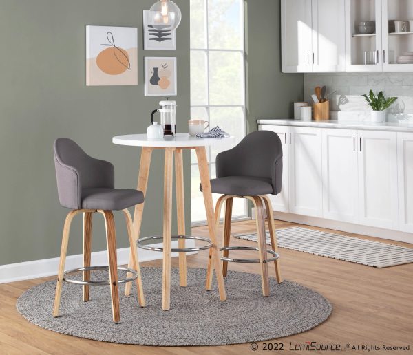 Ahoy Zebra Wood Grey Fabric Mid Century Modern Counter Stool Set of 2