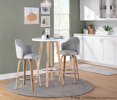 Ahoy Zebra Wood Light Grey Fabric Counter Stools