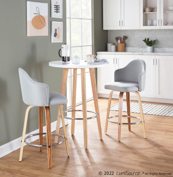 Ahoy Zebra Wood Light Grey Fabric Counter Stools Set of 2 1