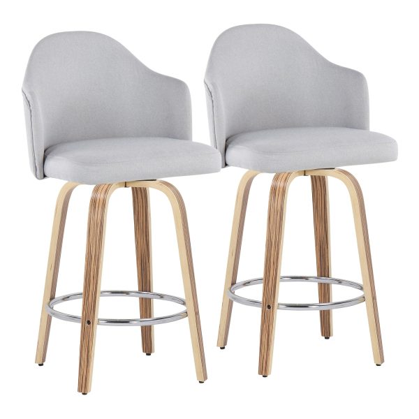 Ahoy Zebra Wood Light Grey Fabric Counter Stools Set of 2 2