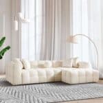 Modern Ivory Boucle Tufted Right Sectional Sofa 4-Seater