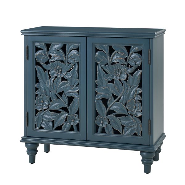 Alban Blue Medallion Carved Accent Cabinet with LED Lighting 1