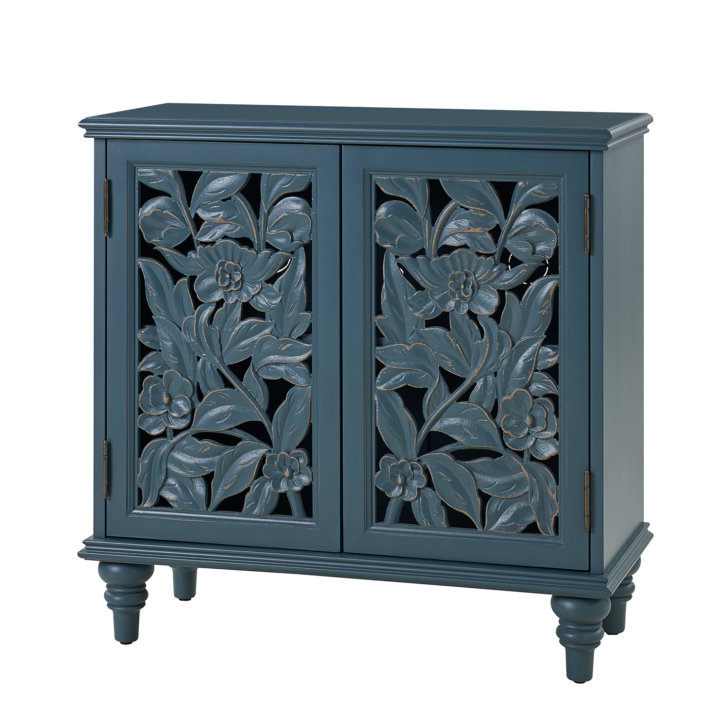 Alban Blue Medallion Carved Accent Cabinet with LED Lighting 2 Alban Blue Medallion Carved Accent Cabinet with LED Lighting - Image 2