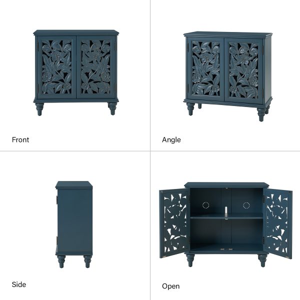 Alban Blue Medallion Carved Accent Cabinet with LED Lighting 2