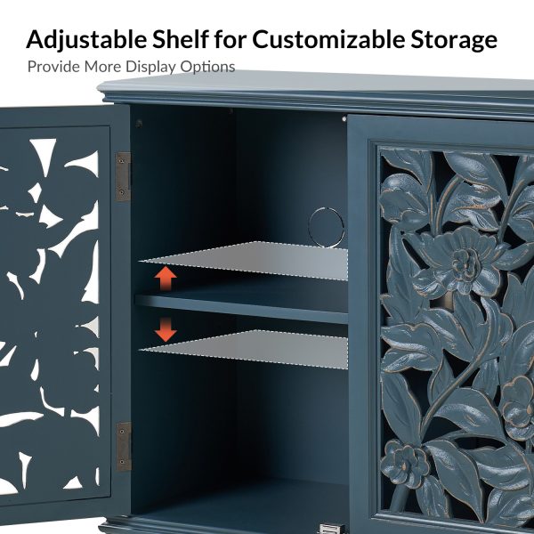 Alban Blue Medallion Carved Accent Cabinet with LED Lighting 3