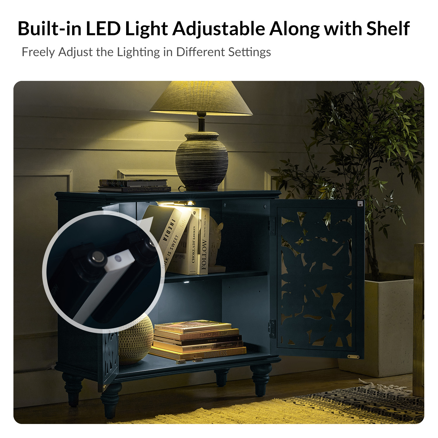 Alban Blue Medallion Carved Accent Cabinet with LED Lighting 5 Alban Blue Medallion Carved Accent Cabinet with LED Lighting - Image 5