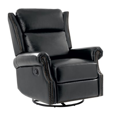 Albert Black Leather Swivel Rocker Manual Nailhead Trim Recliner