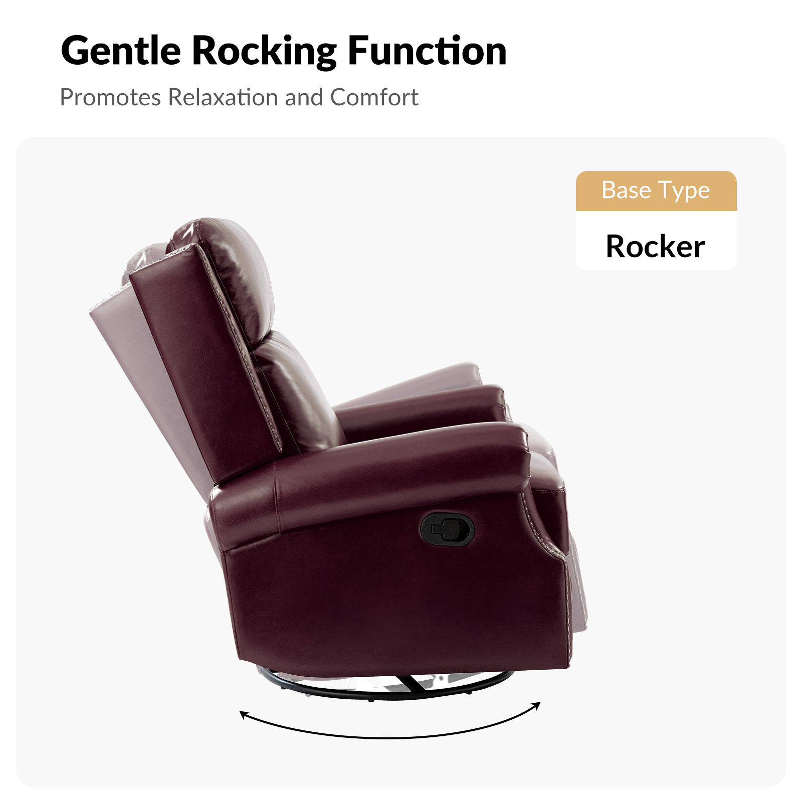 Albert Burgundy Leather Swivel Rocking Manual Nailhead Trim Recliner 4 Albert Burgundy Leather Swivel Rocking Manual Nailhead Trim Recliner - Image 4