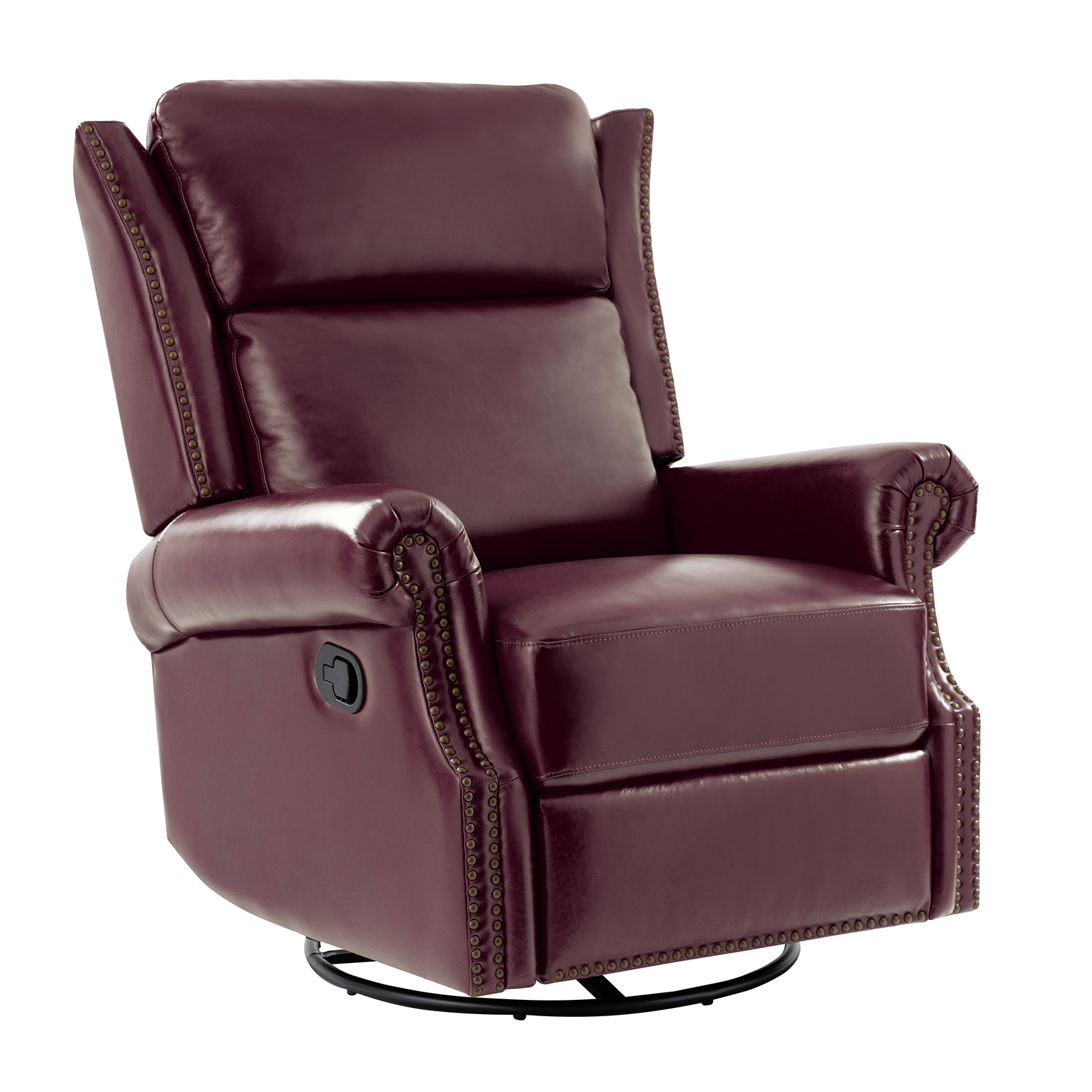 Albert Burgundy Leather Swivel Rocking Manual Nailhead Trim Recliner 1 Albert Burgundy Leather Swivel Rocking Manual Nailhead Trim Recliner