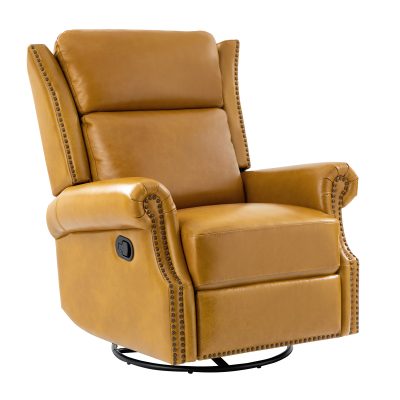 Albert Camel Leather Nailhead Trim Swivel Rocking Recliner