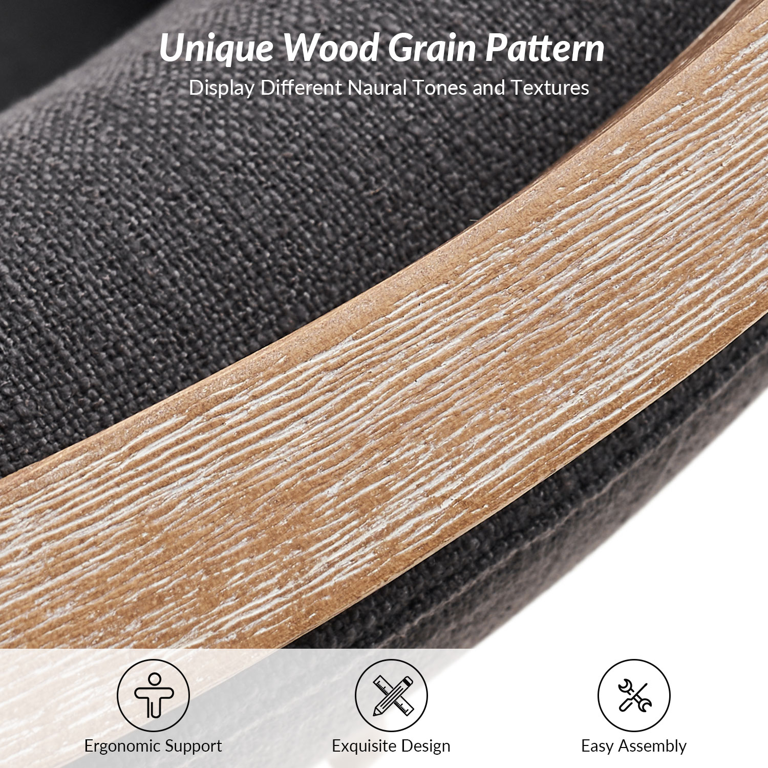 Albert Charcoal Farmhouse Dining Chairs, Linen Look 4 Albert Charcoal Farmhouse Dining Chairs, Linen Look - Image 4