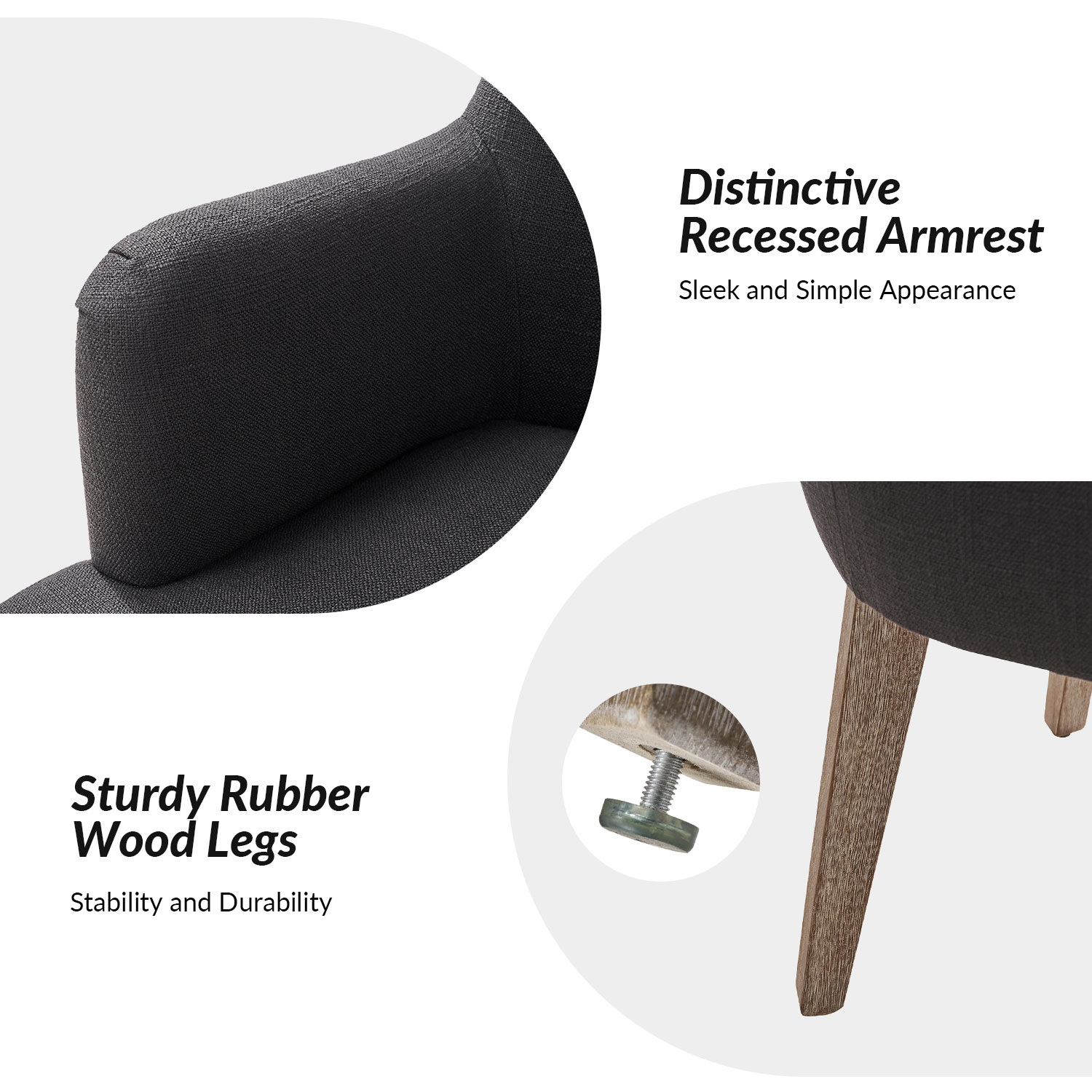 Albert Charcoal Farmhouse Dining Chairs, Linen Look 5 Albert Charcoal Farmhouse Dining Chairs, Linen Look - Image 5