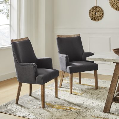 Albert Charcoal Farmhouse Dining Chairs, Linen Look