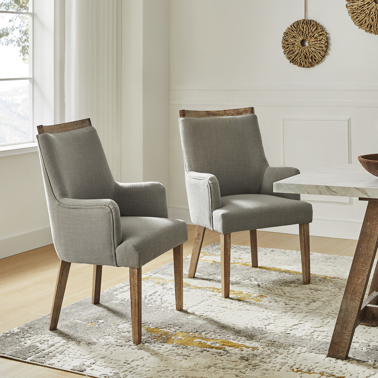 Albert Grey Farmhouse Dining Chairs Linen Look 1 Albert Grey Farmhouse Dining Chairs Linen Look