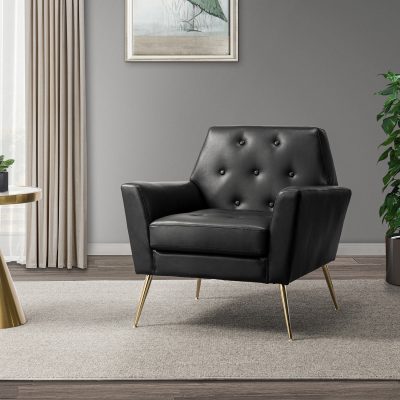 Alcyone Black Vegan Leather Tufted Modern Accent Armchair