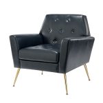 Alcyone Navy Vegan Leather Tufted Modern Accent Armchair