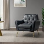 Alcyone Navy Vegan Leather Tufted Modern Accent Armchair