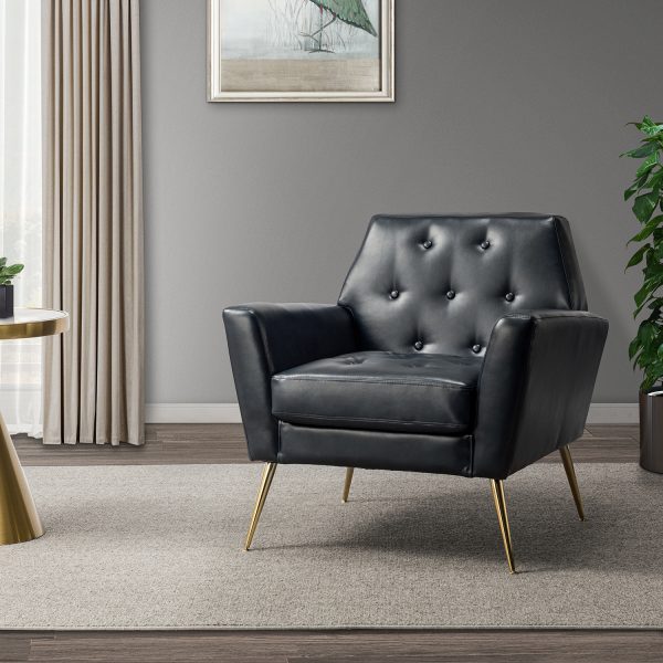 Alcyone Navy Vegan Leather Tufted Modern Accent Armchair