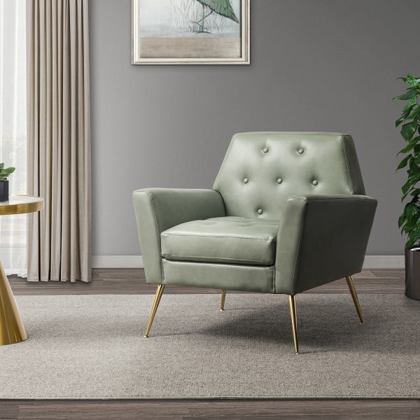 Alcyone Sage Vegan Leather Tufted Modern Accent Armchair
