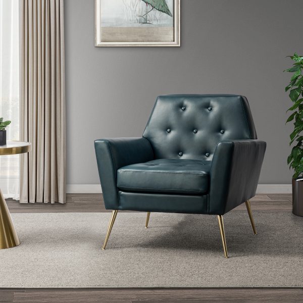 Alcyone Turquoise Tufted Vegan Leather Modern Accent Armchair