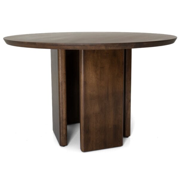 Round Brown Wood Dining Table with Pedestal Base