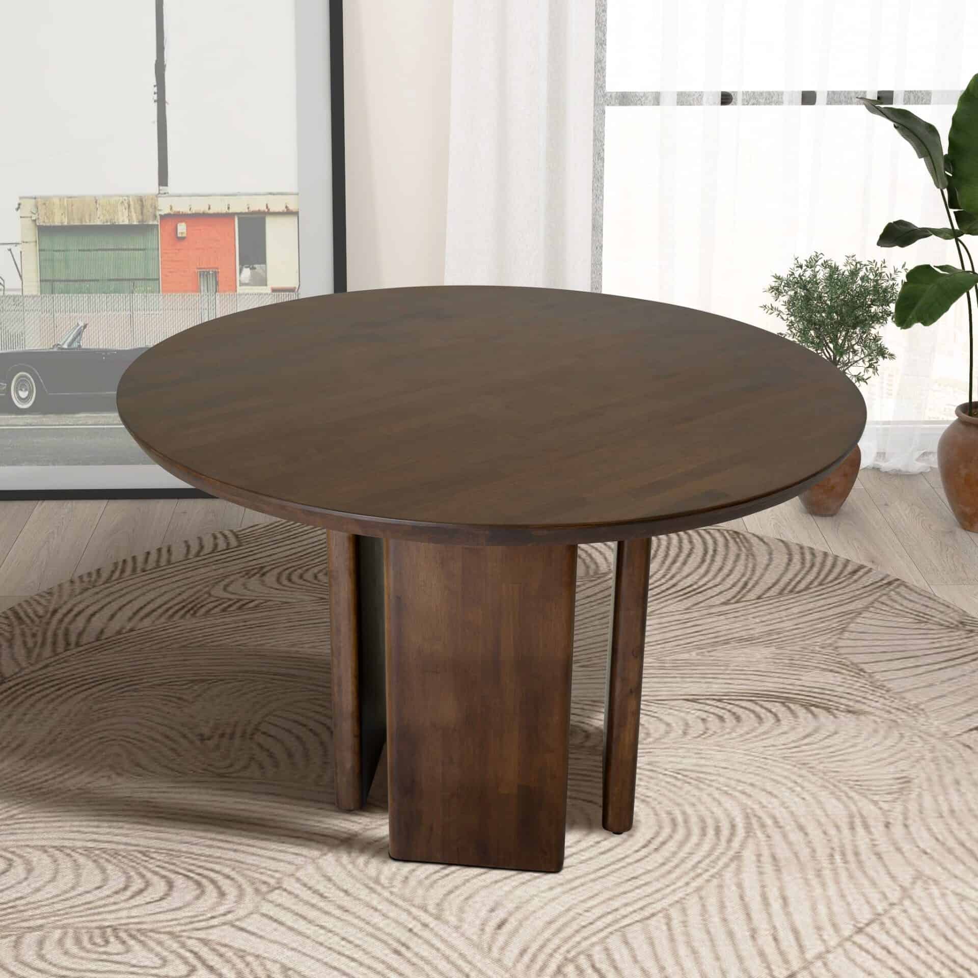 Round Brown Wood Dining Table with Pedestal Base 3 Round Brown Wood Dining Table with Pedestal Base - Image 3