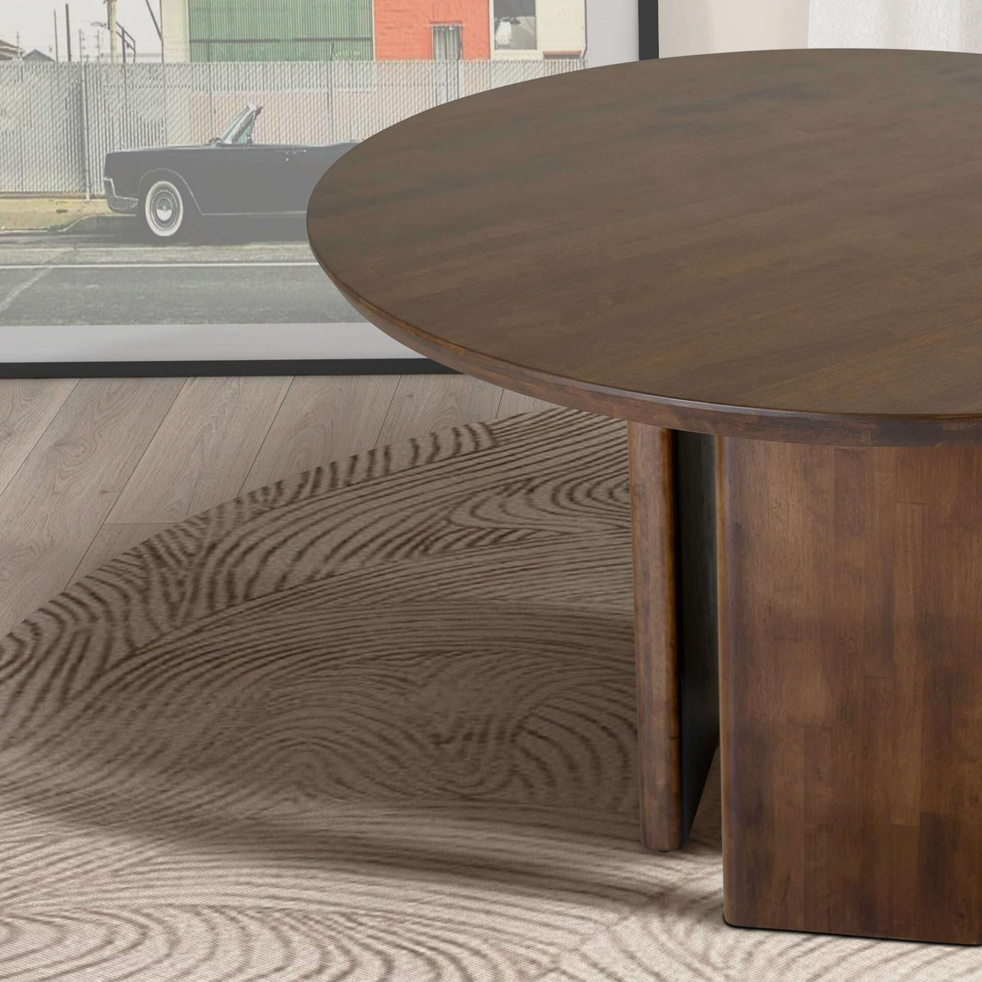 Round Brown Wood Dining Table with Pedestal Base 4 Round Brown Wood Dining Table with Pedestal Base - Image 4