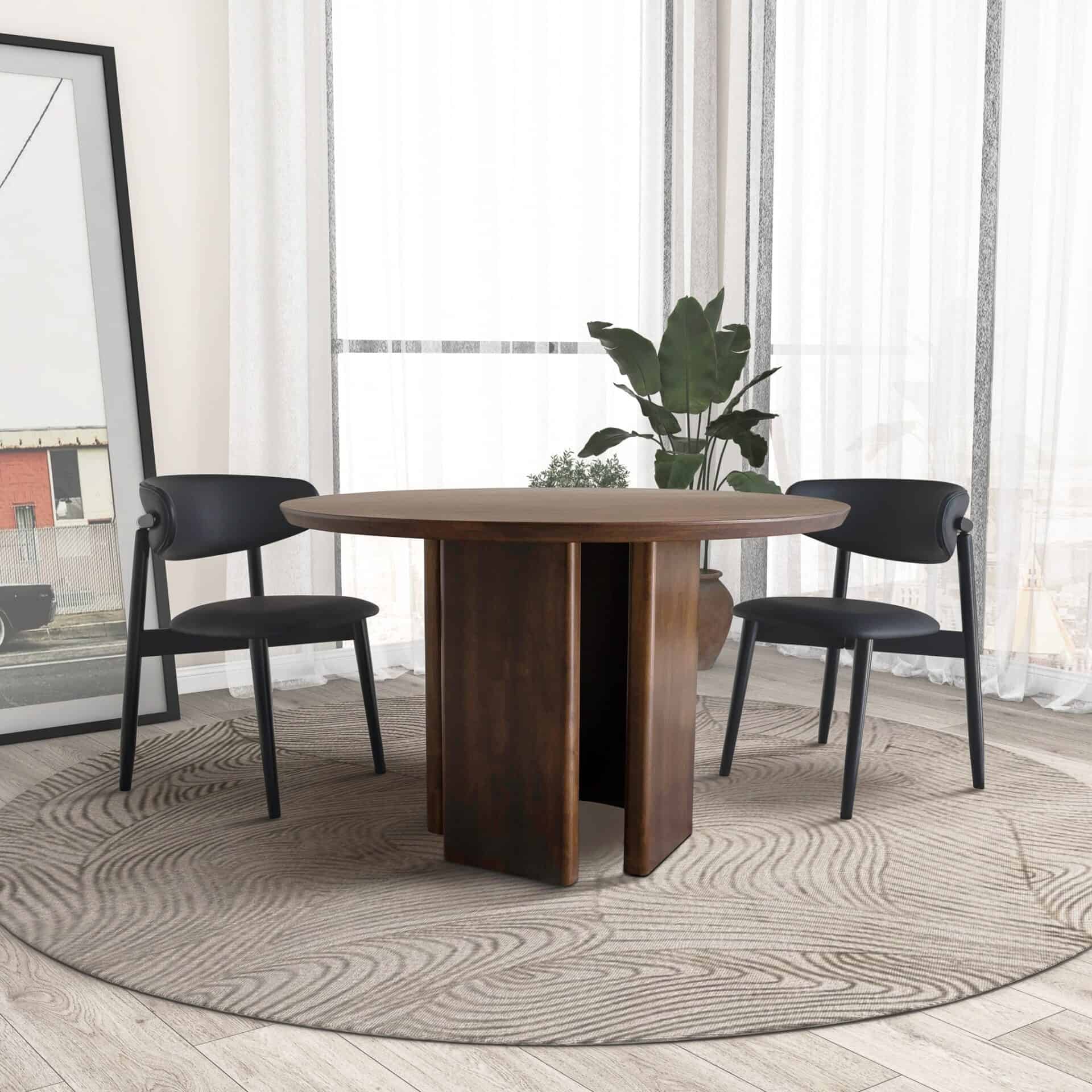 Round Brown Wood Dining Table with Pedestal Base 5 Round Brown Wood Dining Table with Pedestal Base - Image 5