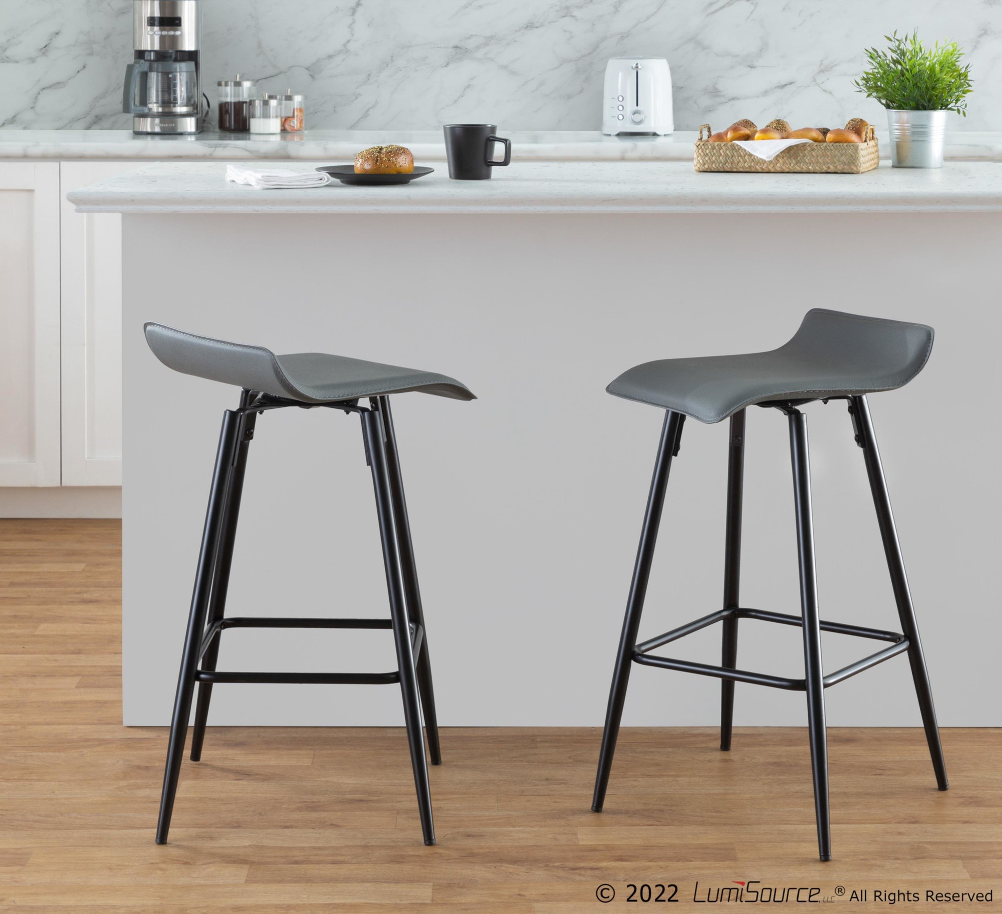 Ale 26-Inch Black Steel Grey Faux Leather Counter Stools (Set of 2) 2 Ale 26-Inch Black Steel Grey Faux Leather Counter Stools (Set of 2) - Image 2