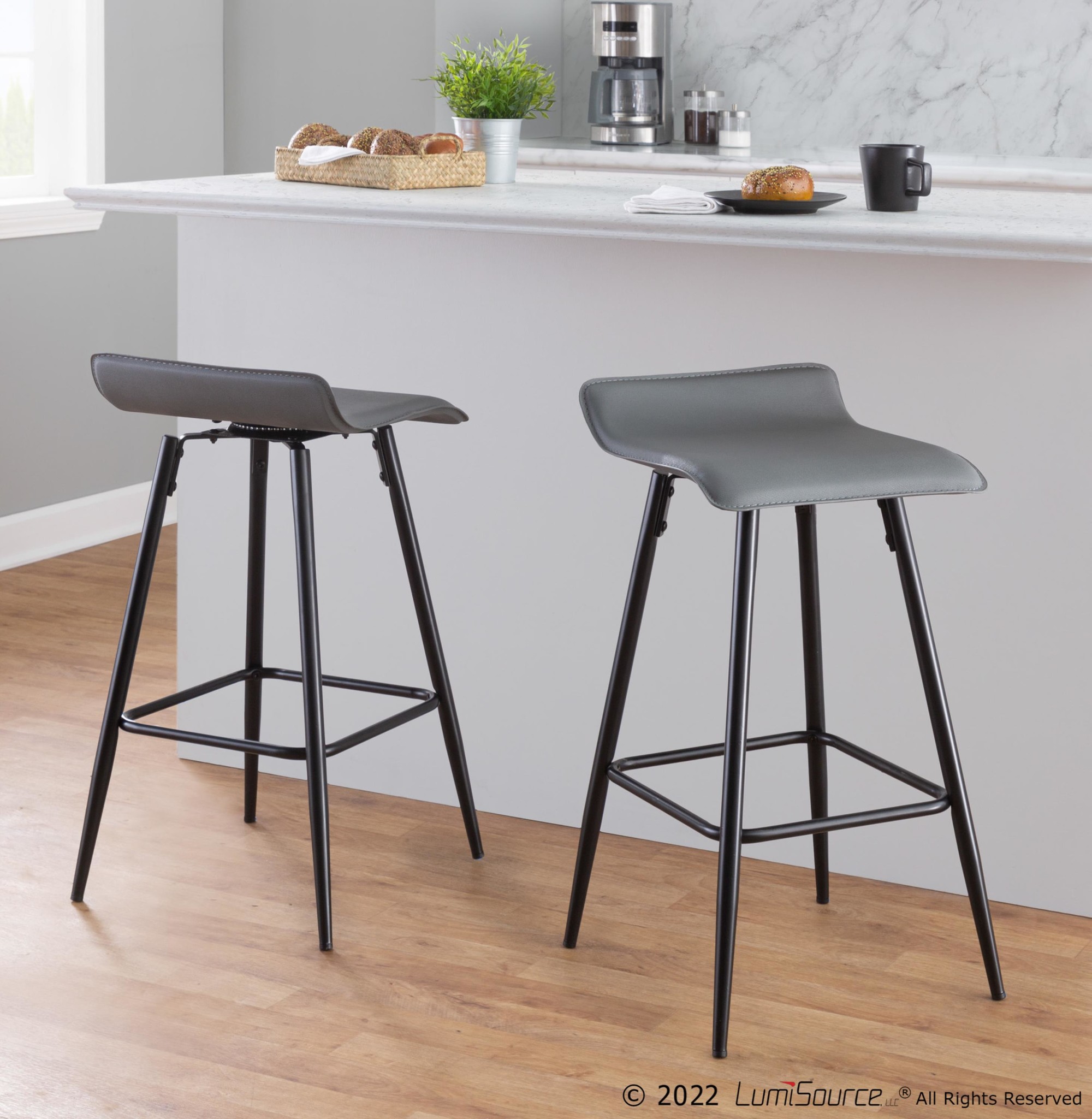 Ale 26-Inch Black Steel Grey Faux Leather Counter Stools (Set of 2) 3 Ale 26-Inch Black Steel Grey Faux Leather Counter Stools (Set of 2) - Image 3