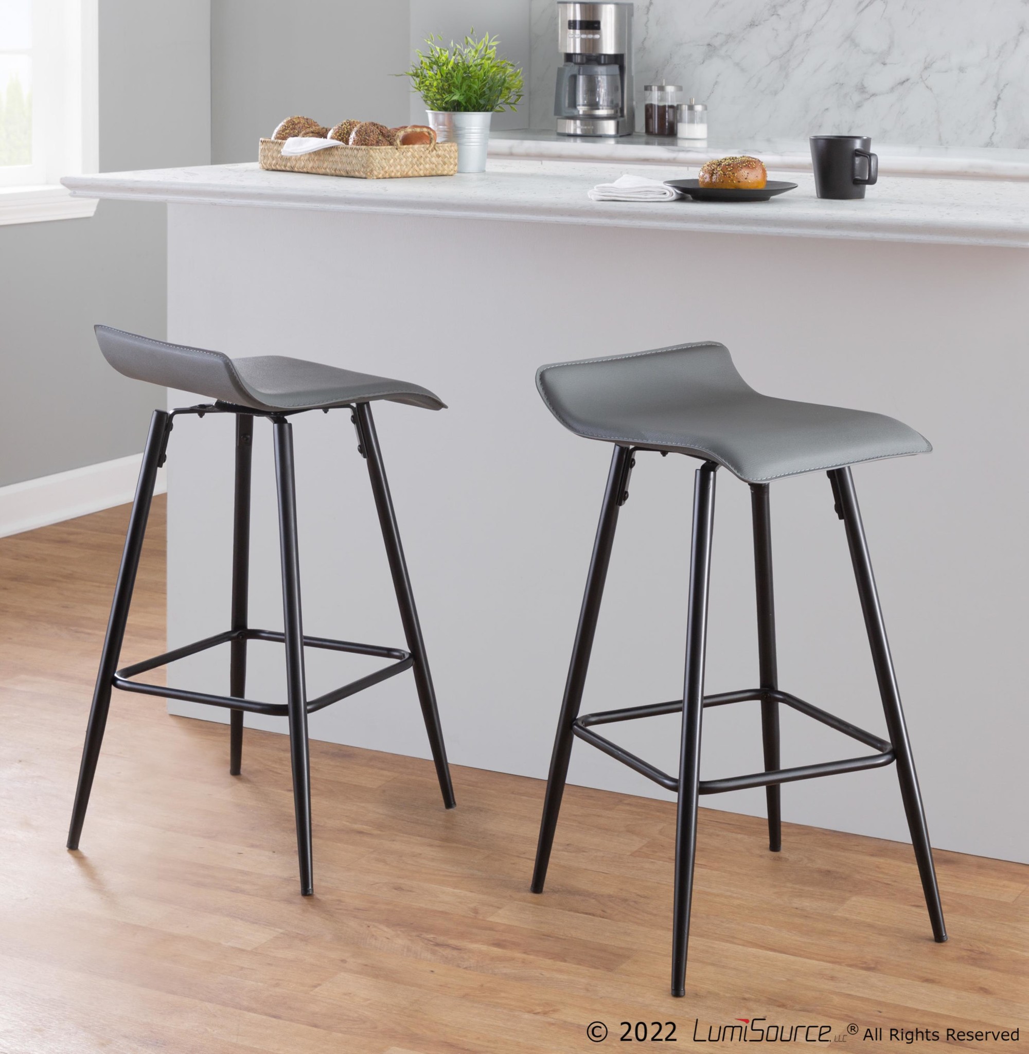 Ale 26-Inch Black Steel Grey Faux Leather Counter Stools (Set of 2) 4 Ale 26-Inch Black Steel Grey Faux Leather Counter Stools (Set of 2) - Image 4