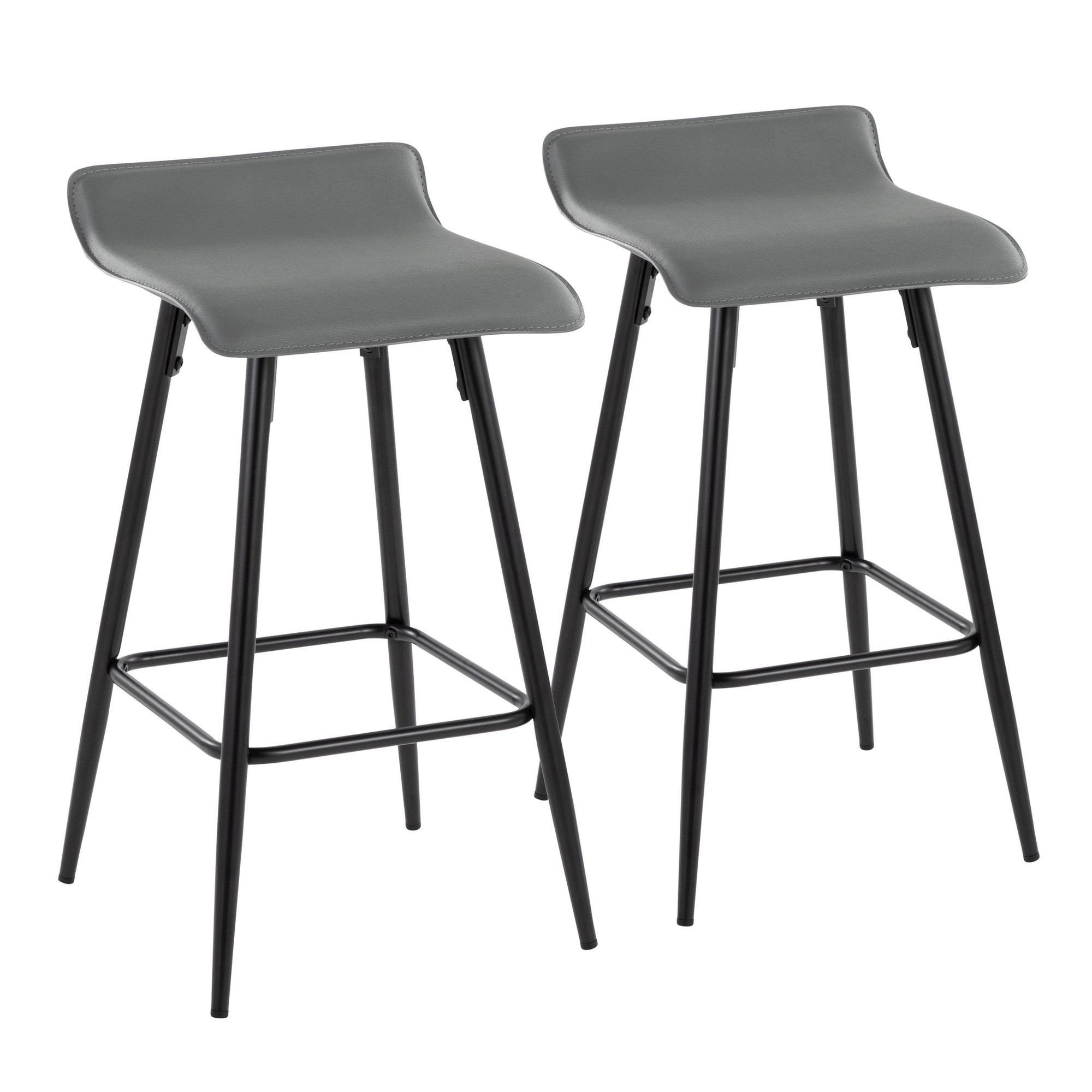 Ale 26-Inch Black Steel Grey Faux Leather Counter Stools (Set of 2) 5 Ale 26-Inch Black Steel Grey Faux Leather Counter Stools (Set of 2) - Image 5
