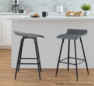 Ale 26-Inch Black Steel Grey Faux Leather Counter Stools (Set of 2)