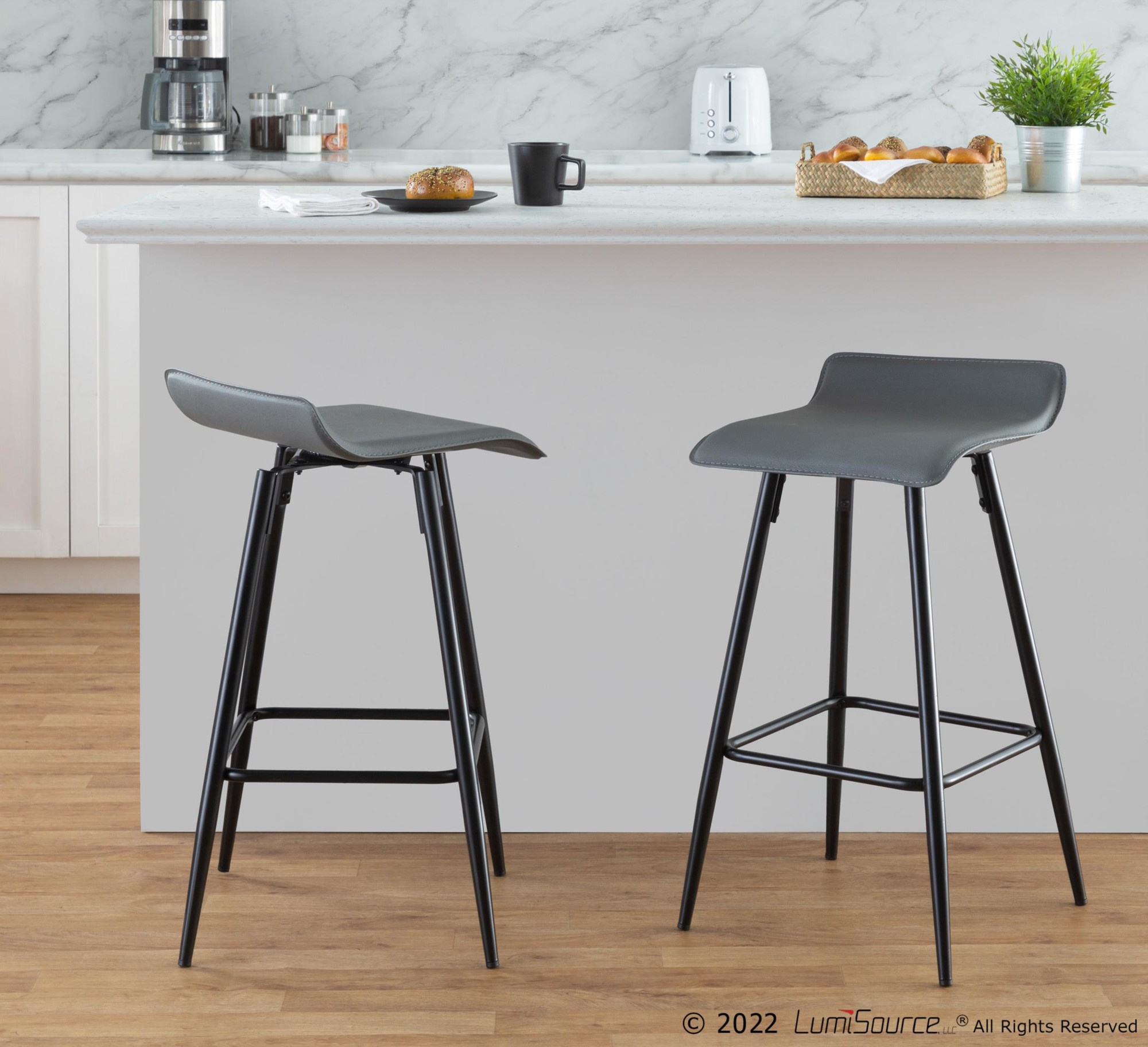Ale 26-Inch Black Steel Grey Faux Leather Counter Stools (Set of 2) 1 Ale 26-Inch Black Steel Grey Faux Leather Counter Stools (Set of 2)