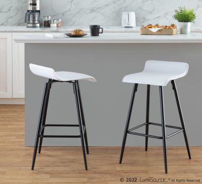 Ale 26-Inch Black Steel White Faux Leather Counter Stools (Set of 2)