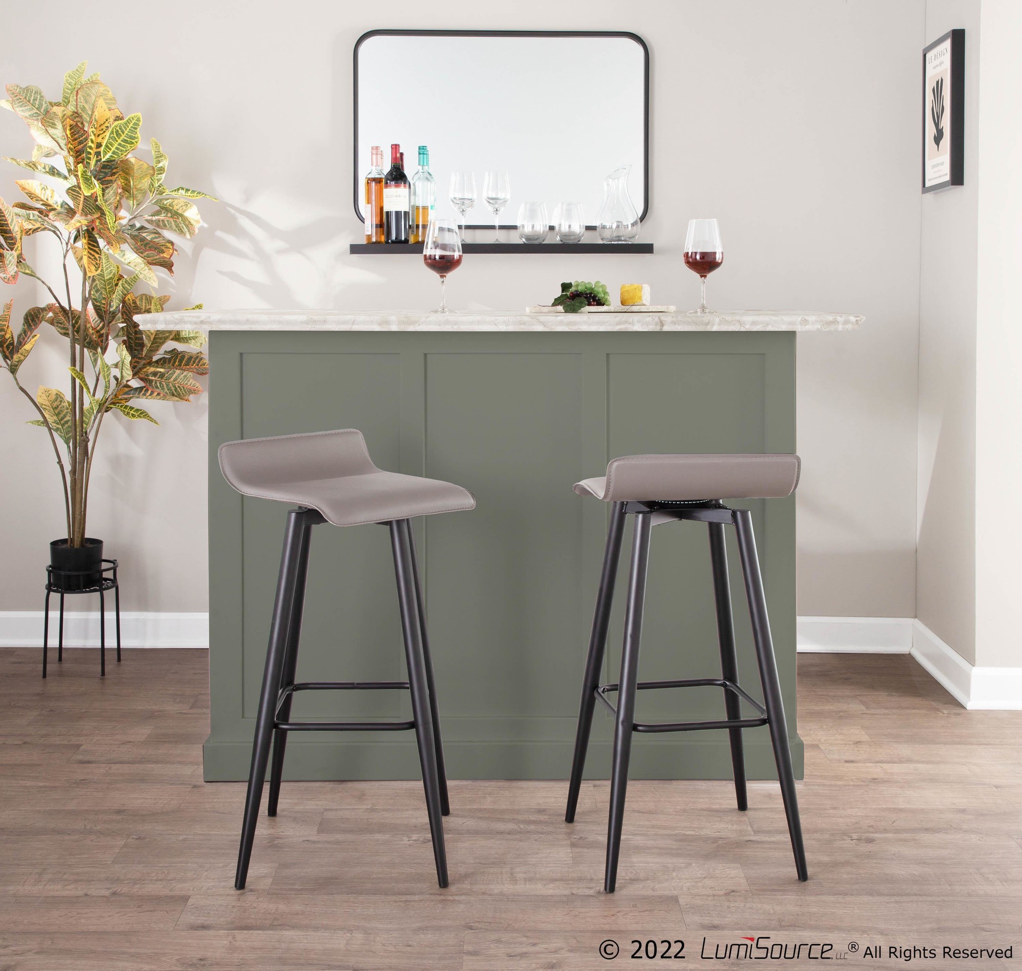 Ale Black Steel Grey Faux Leather Bar Stools (Set of 2) 2 Ale Black Steel Grey Faux Leather Bar Stools (Set of 2) - Image 2