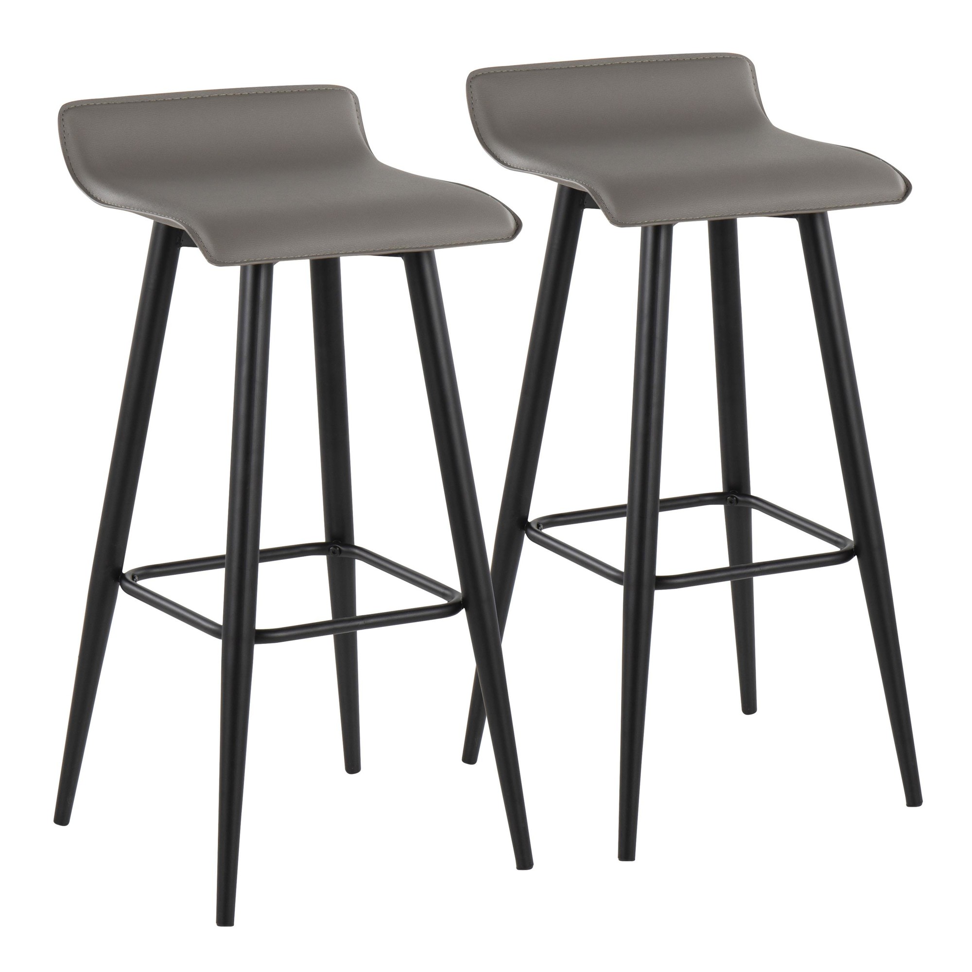 Ale Black Steel Grey Faux Leather Bar Stools (Set of 2) 3 Ale Black Steel Grey Faux Leather Bar Stools (Set of 2) - Image 3