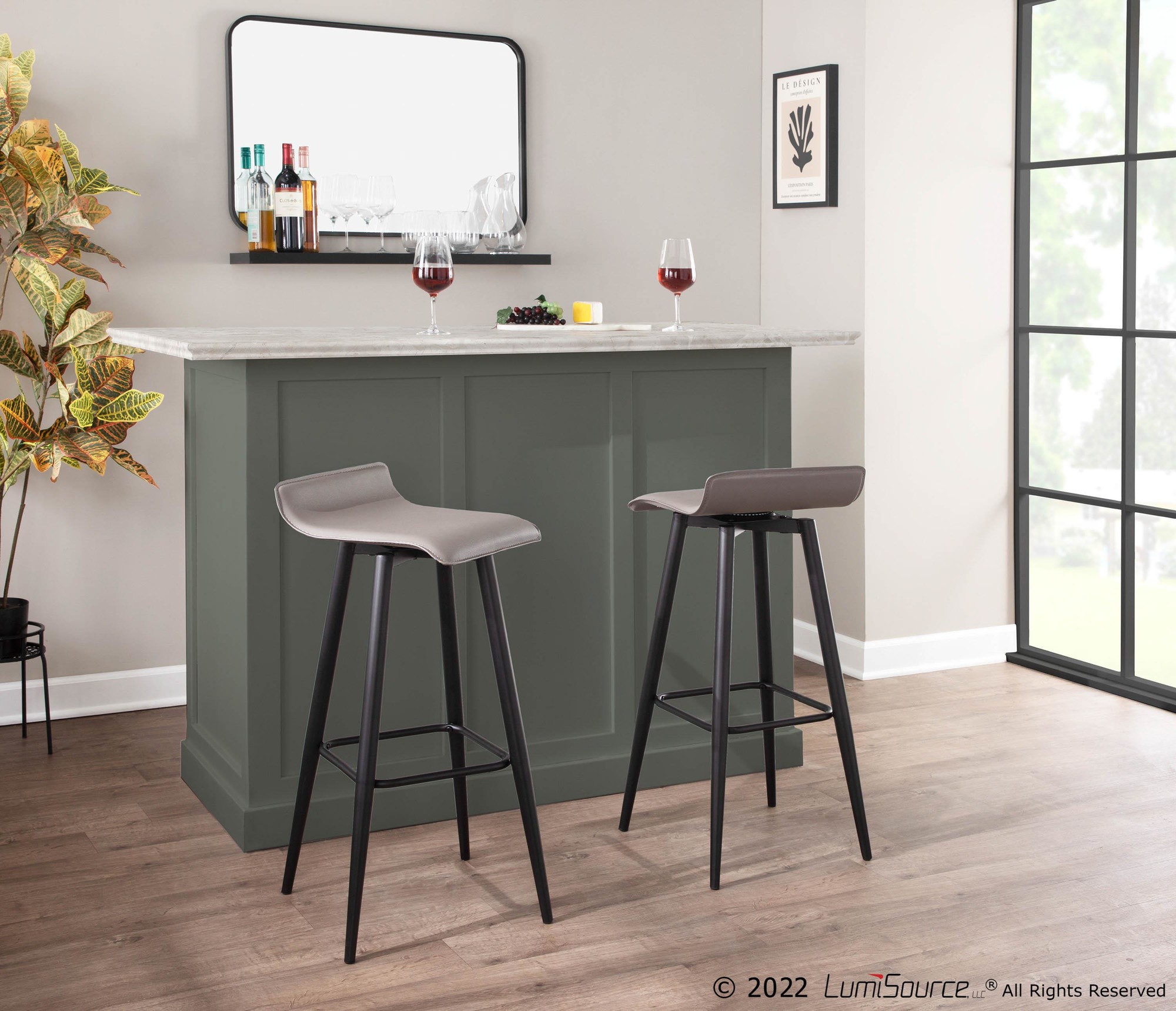 Ale Black Steel Grey Faux Leather Bar Stools (Set of 2) 1 Ale Black Steel Grey Faux Leather Bar Stools (Set of 2)