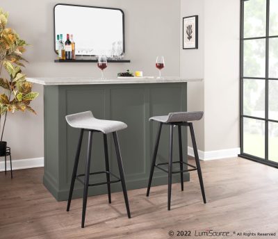 Ale Black Steel and Grey Fabric Bar Stools (Set of 2)