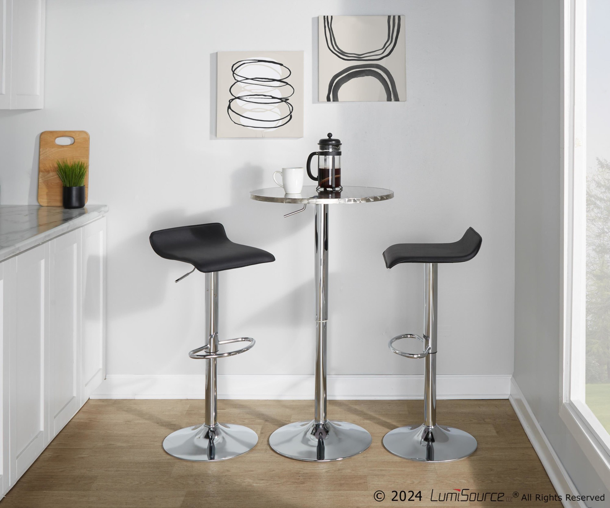 Ale Chrome and Black Adjustable Barstools (Set of 3) 3 Ale Chrome and Black Adjustable Barstools (Set of 3) - Image 3