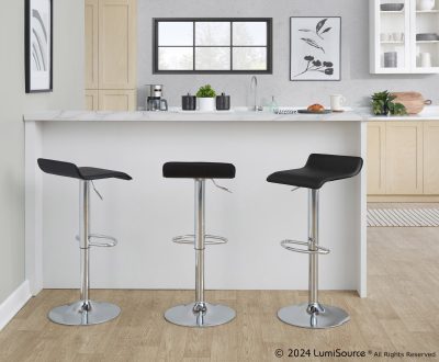 Ale Chrome and Black Adjustable Barstools (Set of 3)