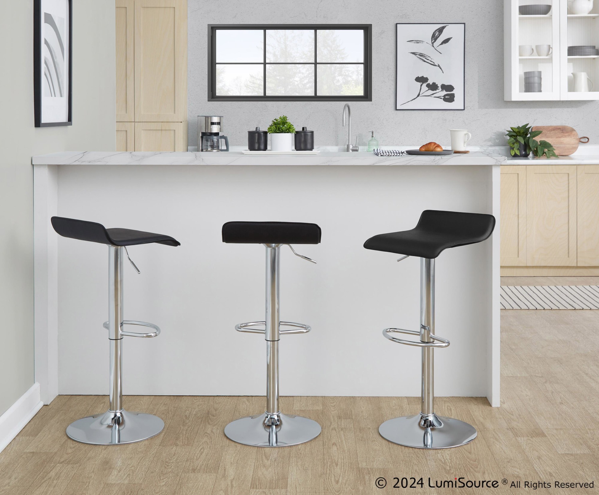 Ale Chrome and Black Adjustable Barstools (Set of 3) 1 Ale Chrome and Black Adjustable Barstools (Set of 3)