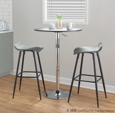Ale Grey Faux Leather Black Steel Bar Stools (Set of 2)