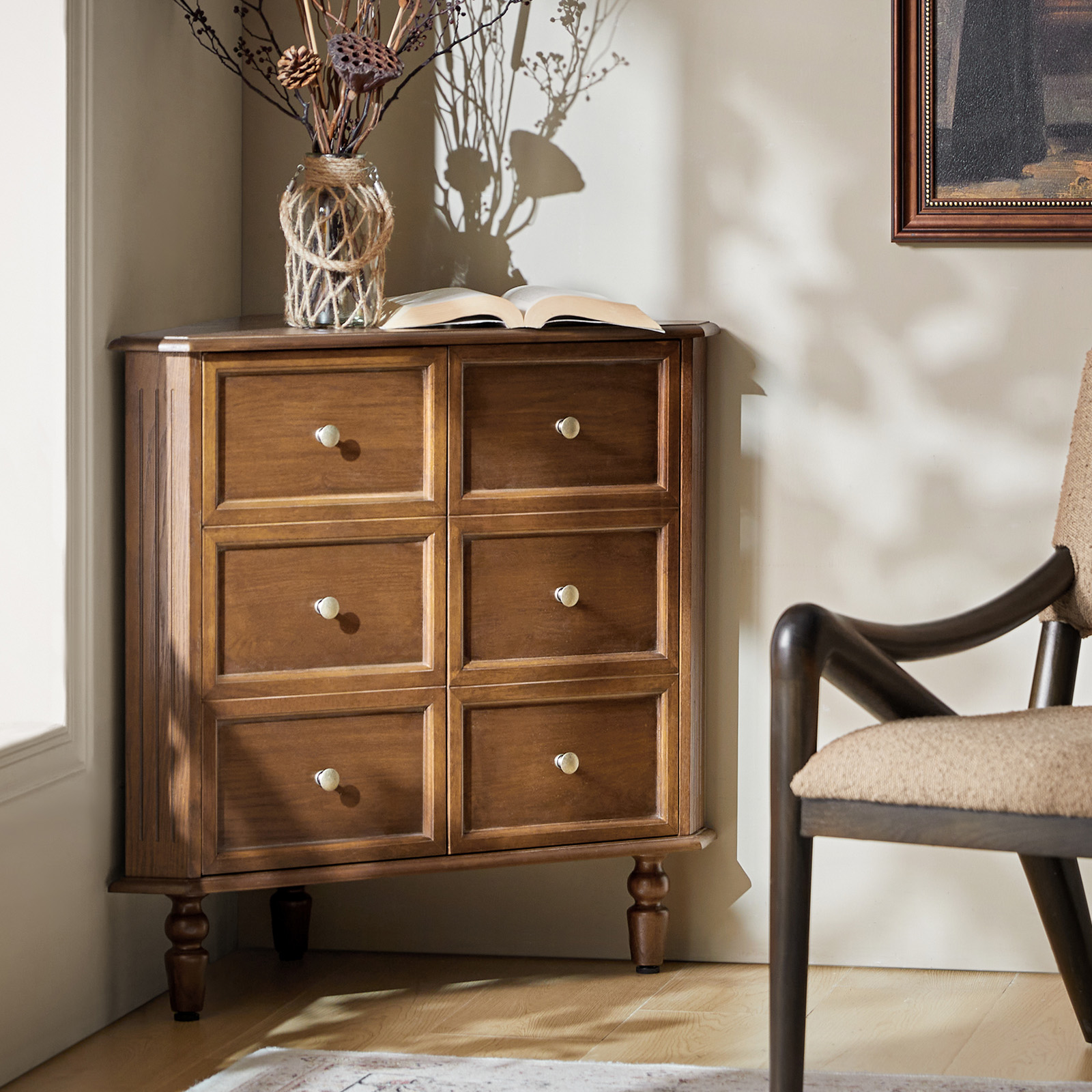 Alex Walnut Two-Door Faux Drawer Corner Cabinet 2 Alex Walnut Two-Door Faux Drawer Corner Cabinet - Image 2