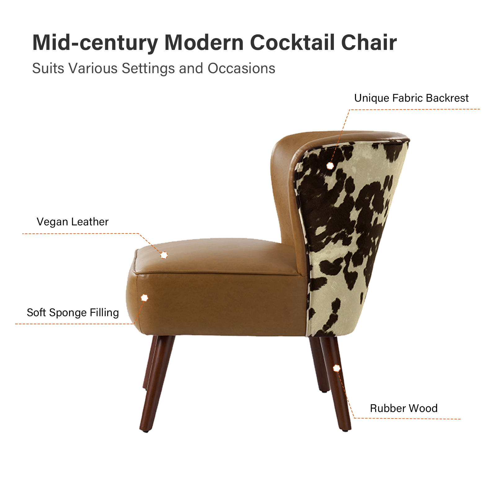 Alexander Camel Faux Leather Mid-Century Wingback Chair 4 Alexander Camel Faux Leather Mid-Century Wingback Chair - Image 4