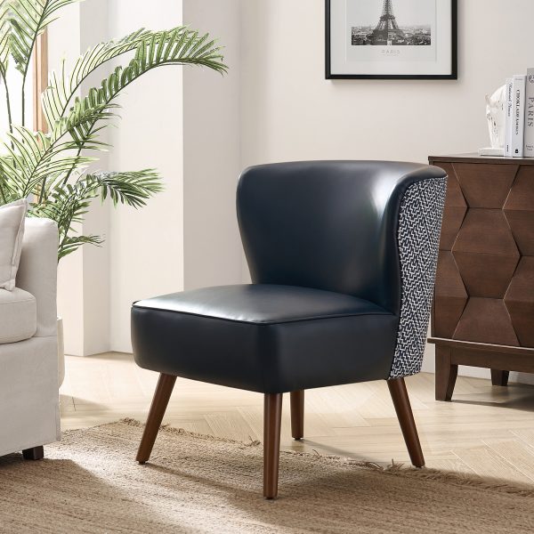 Alexander Navy Faux Leather Mid Century Wingback Accent Chair 1