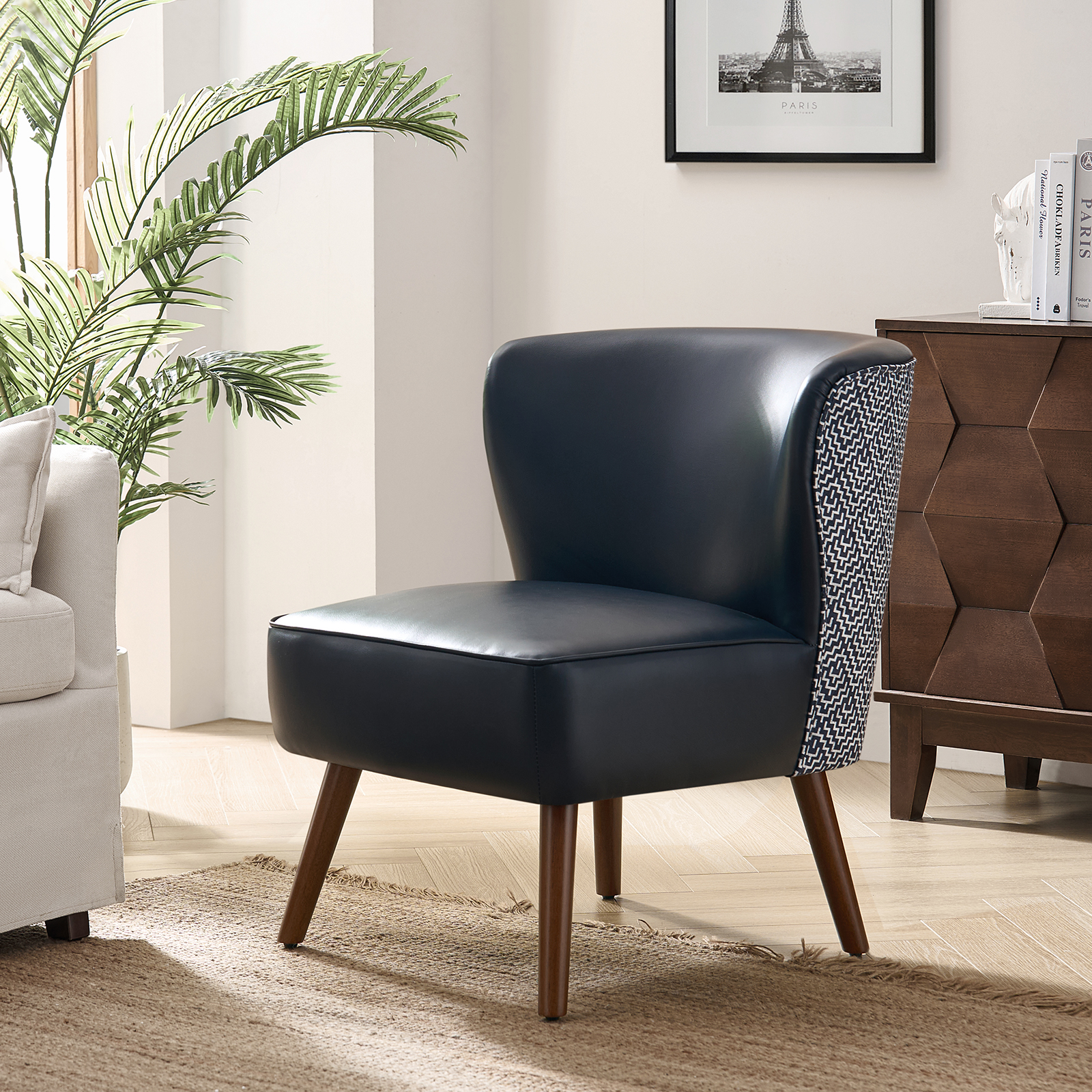 Alexander Navy Faux Leather Mid-Century Wingback Accent Chair 2 Alexander Navy Faux Leather Mid-Century Wingback Accent Chair - Image 2