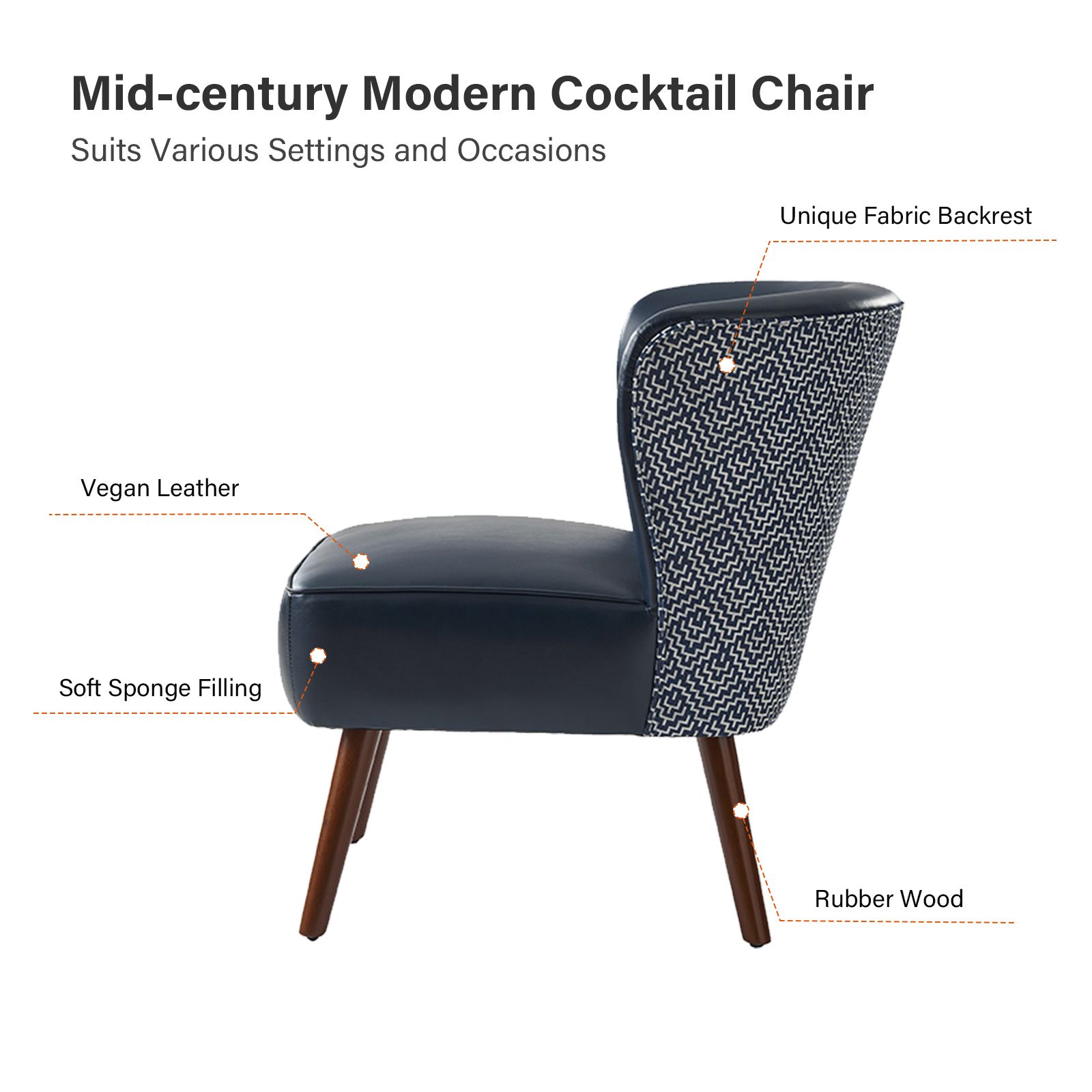 Alexander Navy Faux Leather Mid-Century Wingback Accent Chair 5 Alexander Navy Faux Leather Mid-Century Wingback Accent Chair - Image 5