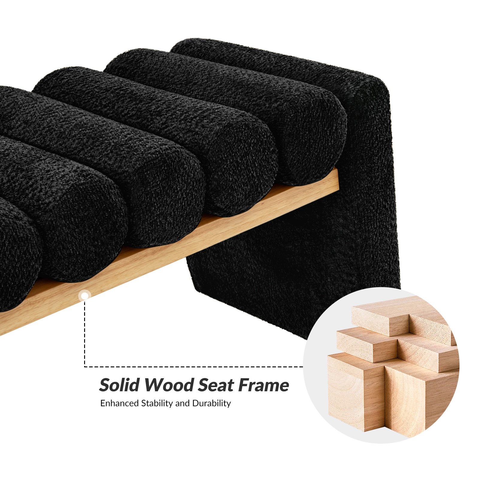 Alexia Black Solid Wood H-Shape Bench with Bolsters 3 Alexia Black Solid Wood H-Shape Bench with Bolsters - Image 3