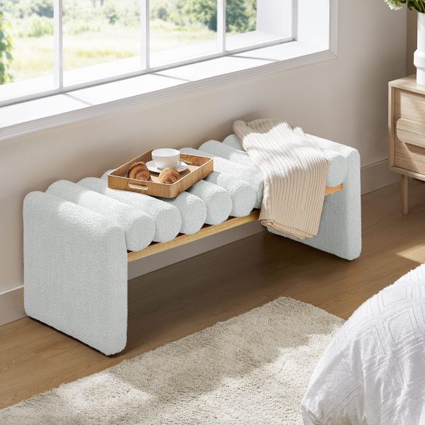Alexia Ivory Solid Wood H Shape Bench with Bolster Cushions 1